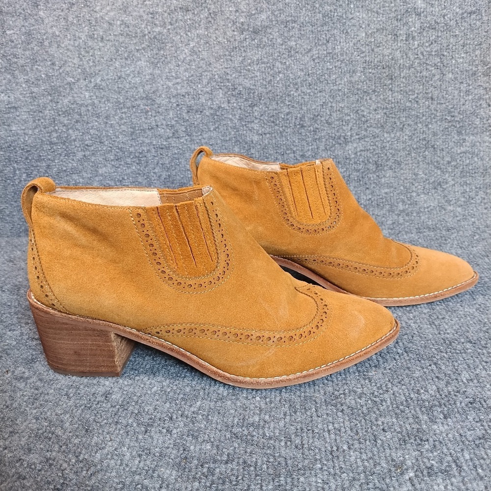 Madewell Chelsea Booties Women Size 10 Brown Cognac Suede Wingtip Brogue